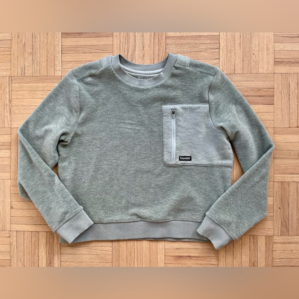 Bandit Women’s Merino Wool Terry Crewneck Block Pullover, XS